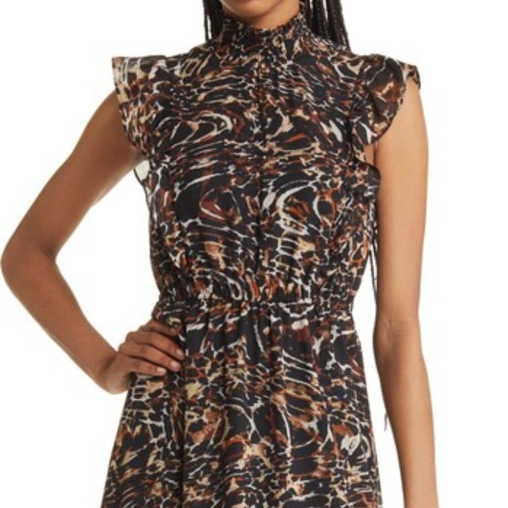 NWT Steve Madden L Brown Anna Animal Print Chiffon Midi Dress